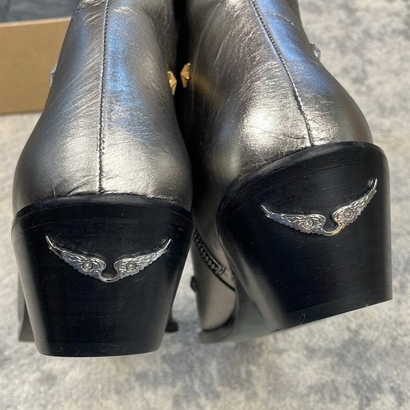 NIB Zadig & Voltaire Tyler Vintage Metallic Silver Star Ankle Boots Leather 41 - Picture 11 of 16